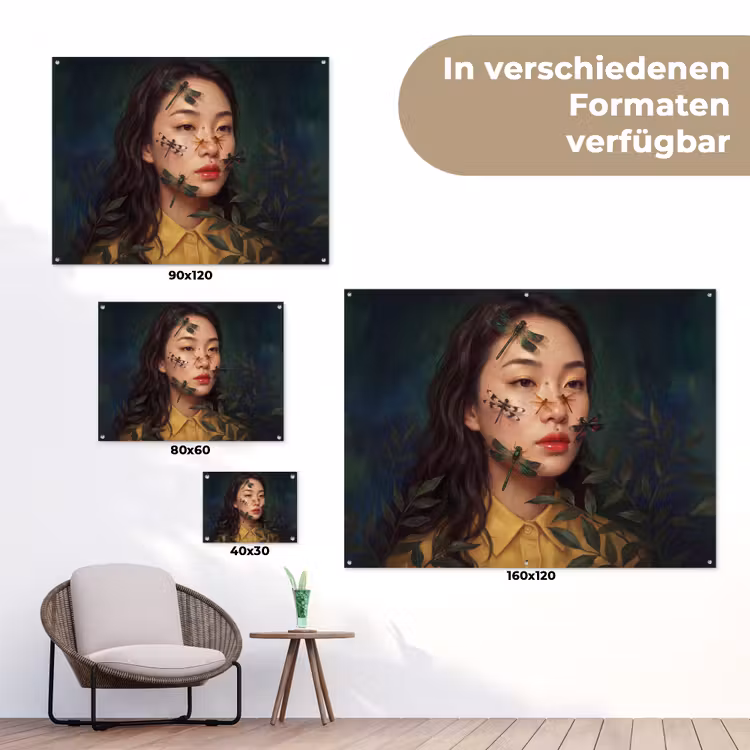 Vrouw - Insecten - Natuur - Portret - Groen tuinposter los doek klein -Xsfeer9_DE