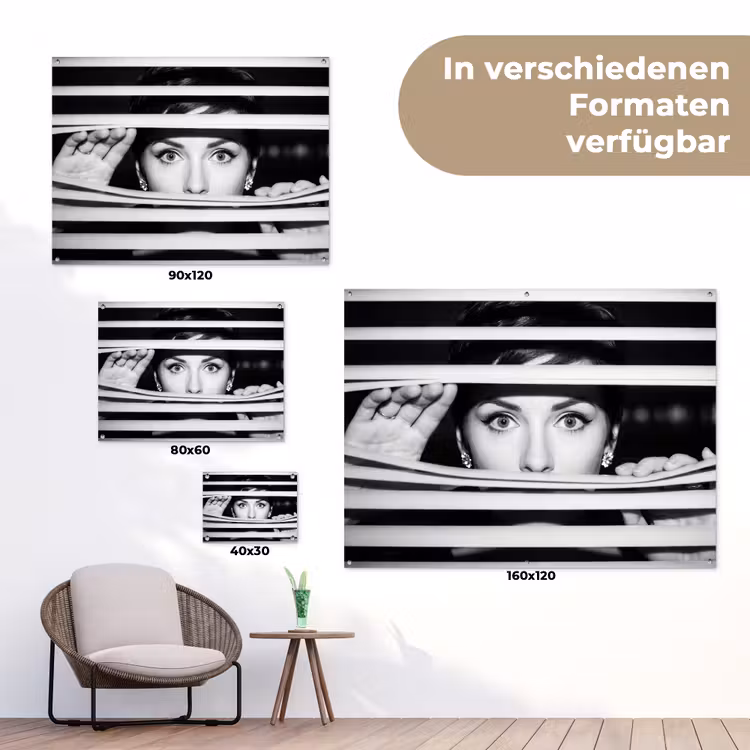 Vrouw - Jaloezieën - Portret - Zwart-wit tuinposter los doek klein -Xsfeer9_DE