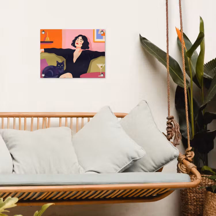 Vrouw - Kat - Interieur - Modern - Kleurrijk tuinposter los doek klein -sfeer7