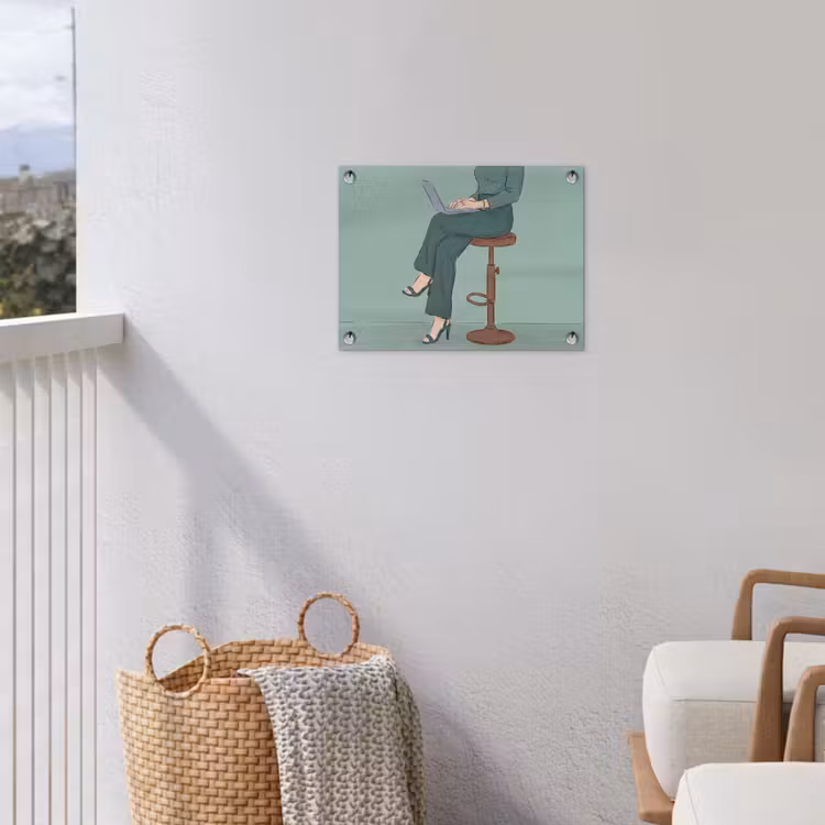 Vrouw - Laptop - Zittend - Illustratie - Groen tuinposter los doek klein -sfeer8