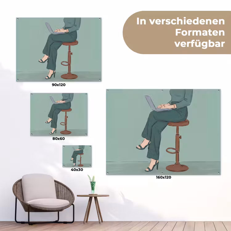 Vrouw - Laptop - Zittend - Illustratie - Groen tuinposter los doek klein -Xsfeer9_DE