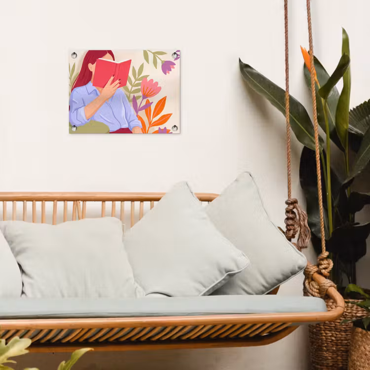Vrouw - Lezen - Thuis - Modern - Bloemen tuinposter los doek klein -sfeer7