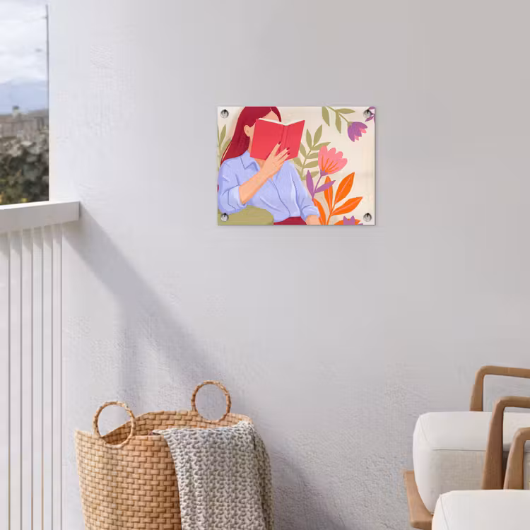 Vrouw - Lezen - Thuis - Modern - Bloemen tuinposter los doek klein -sfeer8