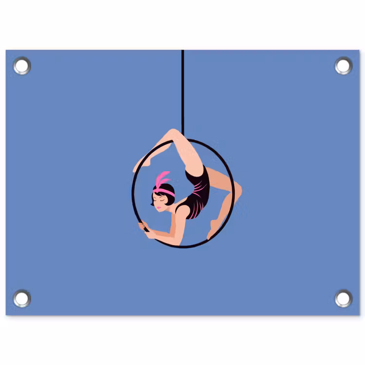 Vrouw - Aerial hoop - Art deco - Illustratie - Blauw tuinposter los doek klein -3d