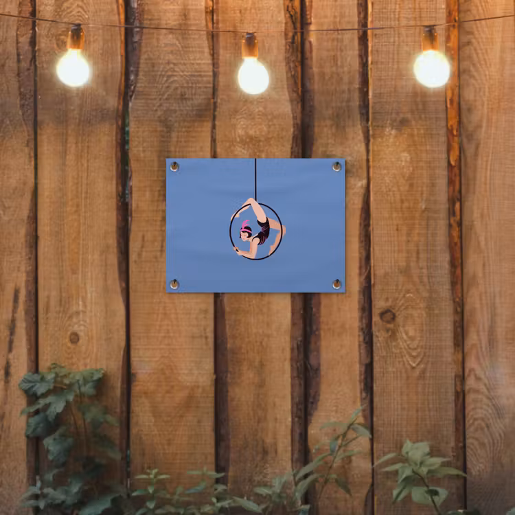 Vrouw - Aerial hoop - Art deco - Illustratie - Blauw tuinposter los doek klein -sfeer1
