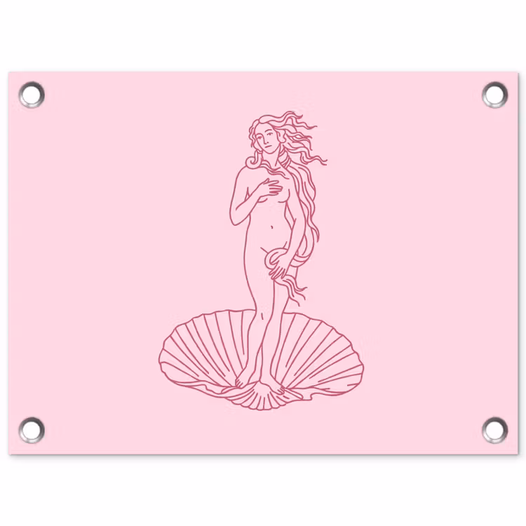 Vrouw - Schelp - Kunst - Lijntekening - Roze tuinposter los doek klein -3d