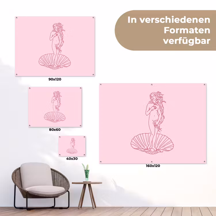 Vrouw - Schelp - Kunst - Lijntekening - Roze tuinposter los doek klein -Xsfeer9_DE