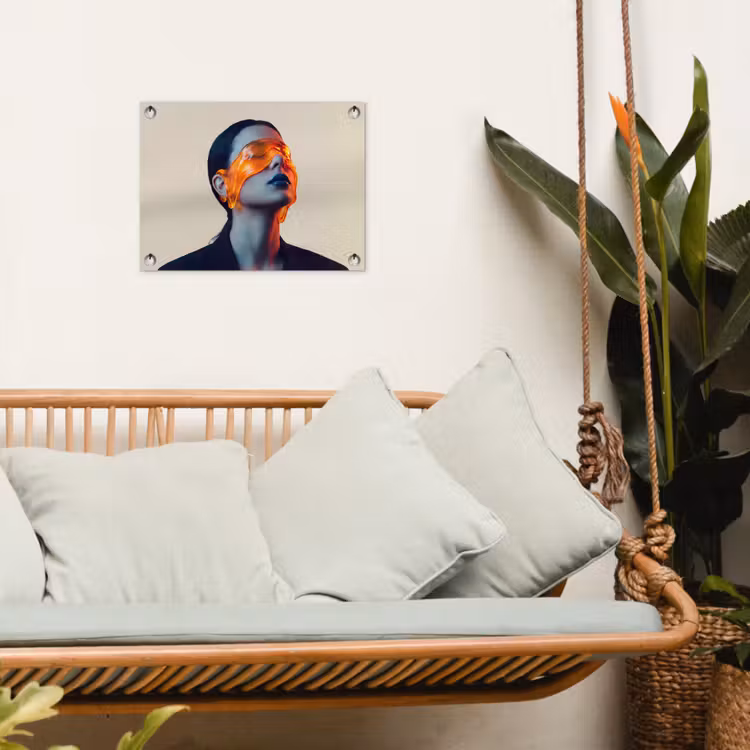 Vrouw - Oranje - Abstract - Modern - Kleurrijk tuinposter los doek klein -sfeer7