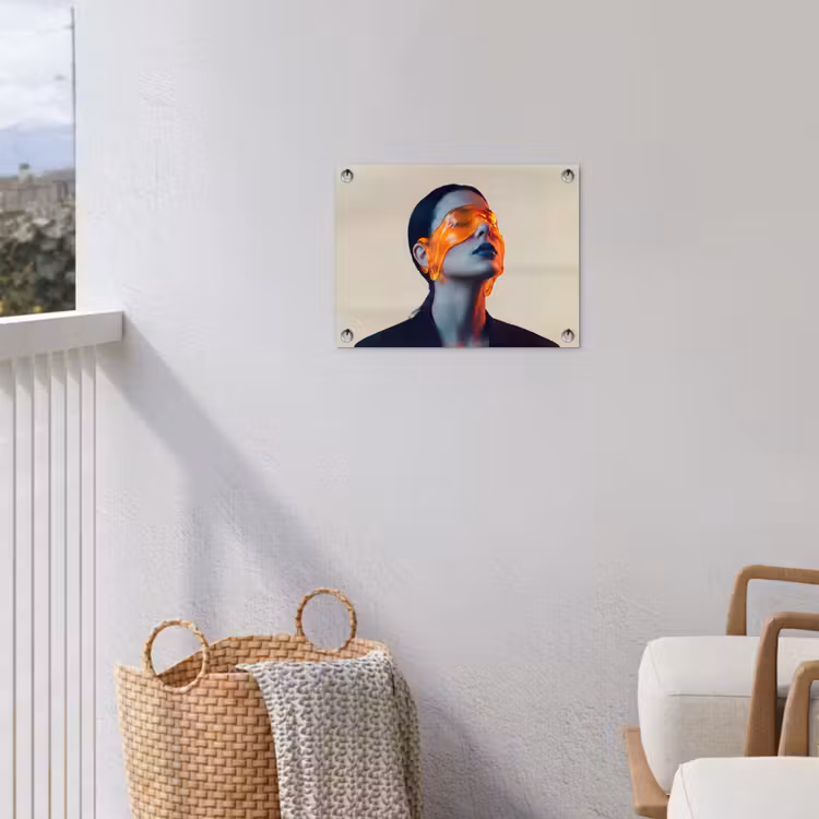 Vrouw - Oranje - Abstract - Modern - Kleurrijk tuinposter los doek klein -sfeer8