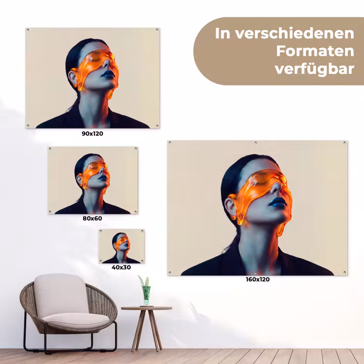 Vrouw - Oranje - Abstract - Modern - Kleurrijk tuinposter los doek klein -Xsfeer9_DE