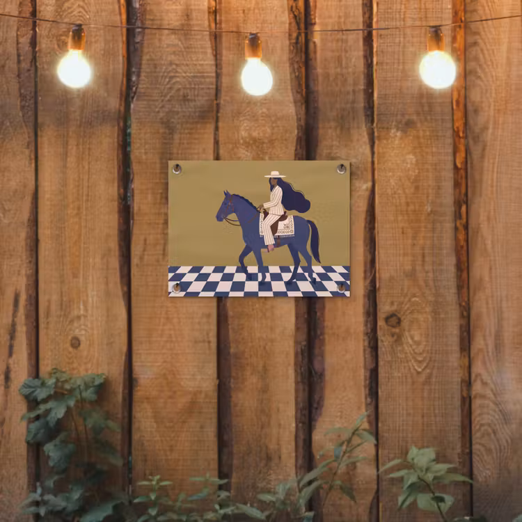 Vrouw - Paard - Rijden - Modern - Abstract tuinposter los doek klein -sfeer1