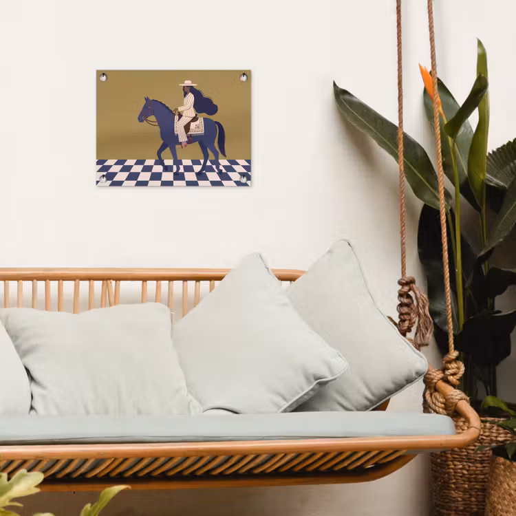 Vrouw - Paard - Rijden - Modern - Abstract tuinposter los doek klein -sfeer7