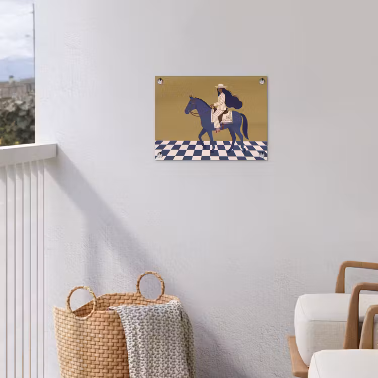 Vrouw - Paard - Rijden - Modern - Abstract tuinposter los doek klein -sfeer8