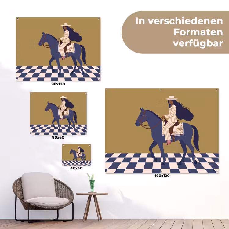Vrouw - Paard - Rijden - Modern - Abstract tuinposter los doek klein -Xsfeer9_DE