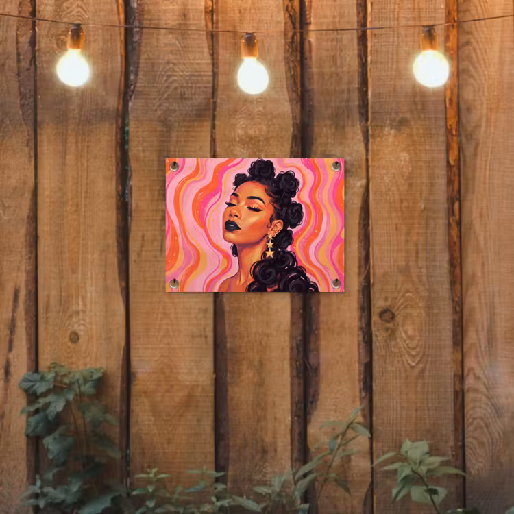 Vrouw - Portret - Abstract - Kleurrijk - Roze tuinposter los doek klein -sfeer1