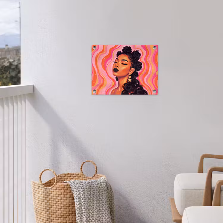 Vrouw - Portret - Abstract - Kleurrijk - Roze tuinposter los doek klein -sfeer8