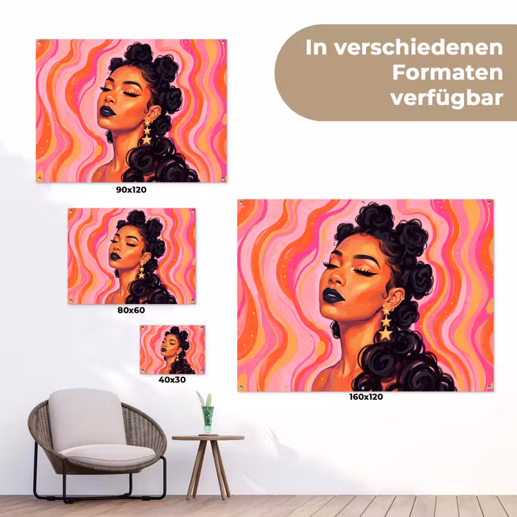 Vrouw - Portret - Abstract - Kleurrijk - Roze tuinposter los doek klein -Xsfeer9_DE