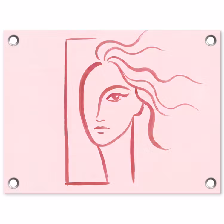 Vrouw - Portret - Abstract - Lijnkunst - Rood tuinposter los doek klein -3d