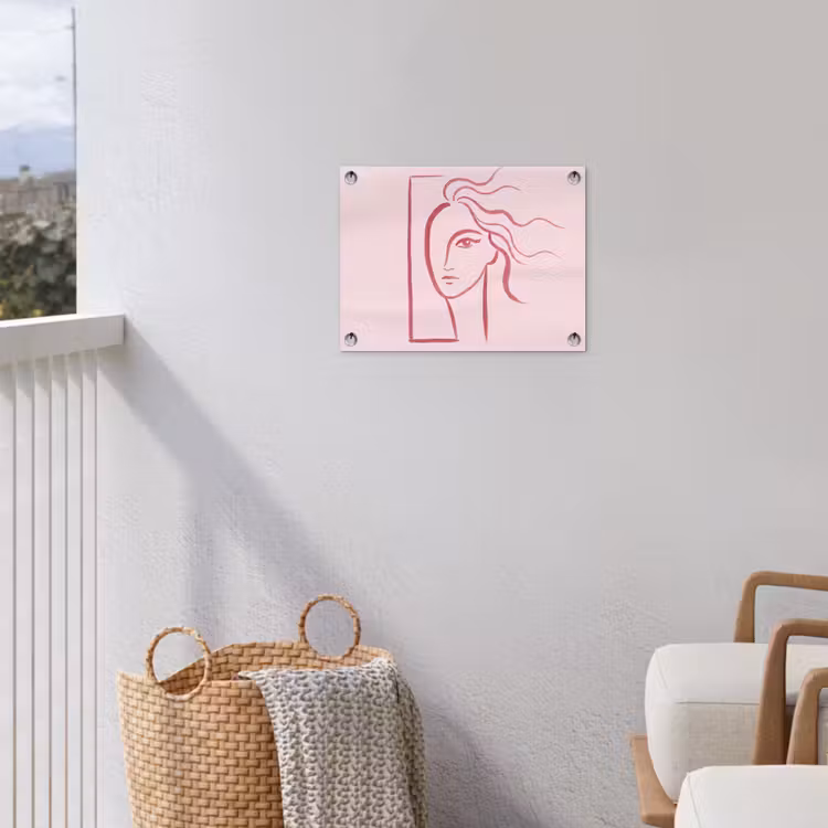 Vrouw - Portret - Abstract - Lijnkunst - Rood tuinposter los doek klein -sfeer8