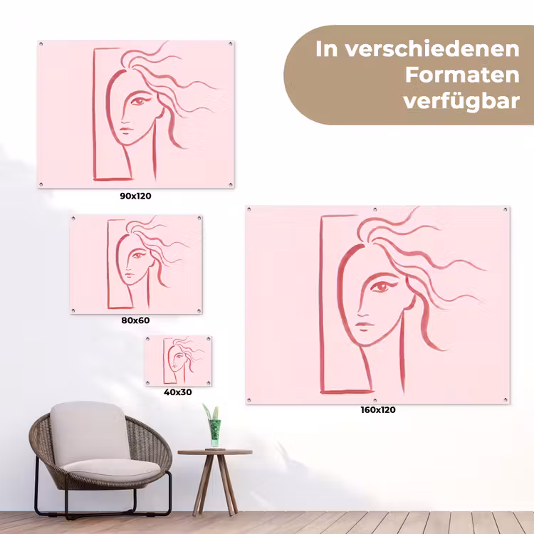 Vrouw - Portret - Abstract - Lijnkunst - Rood tuinposter los doek klein -Xsfeer9_DE