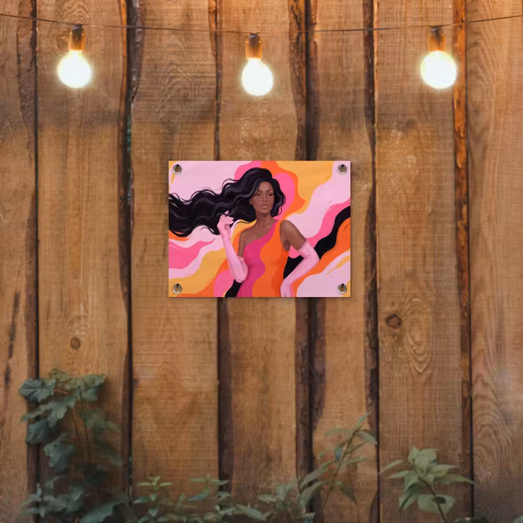 Vrouw - Portret - Kleurrijk - Modern - Kunst tuinposter los doek klein -sfeer1
