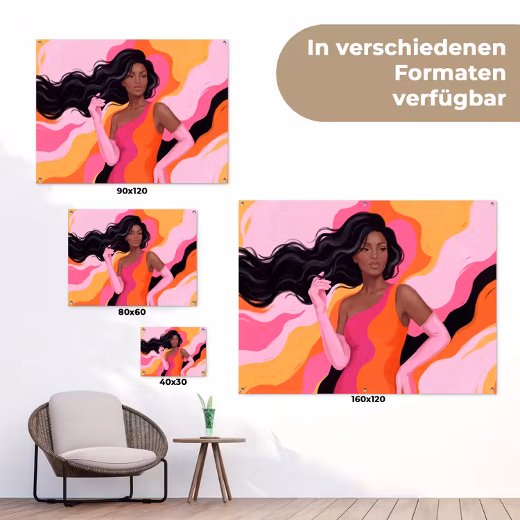 Vrouw - Portret - Kleurrijk - Modern - Kunst tuinposter los doek klein -Xsfeer9_DE