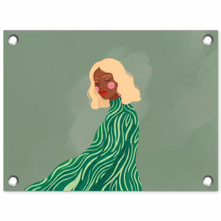 Vrouw - Portret - Illustratie - Modern - Groen tuinposter los doek klein -3d