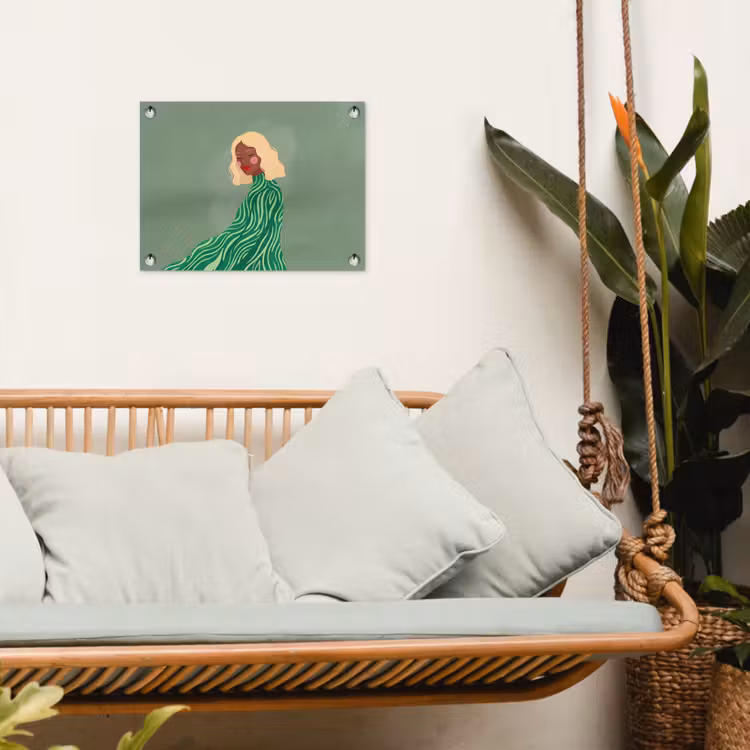 Vrouw - Portret - Illustratie - Modern - Groen tuinposter los doek klein -sfeer7