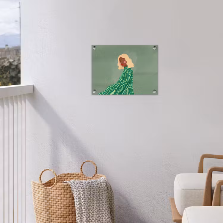 Vrouw - Portret - Illustratie - Modern - Groen tuinposter los doek klein -sfeer8