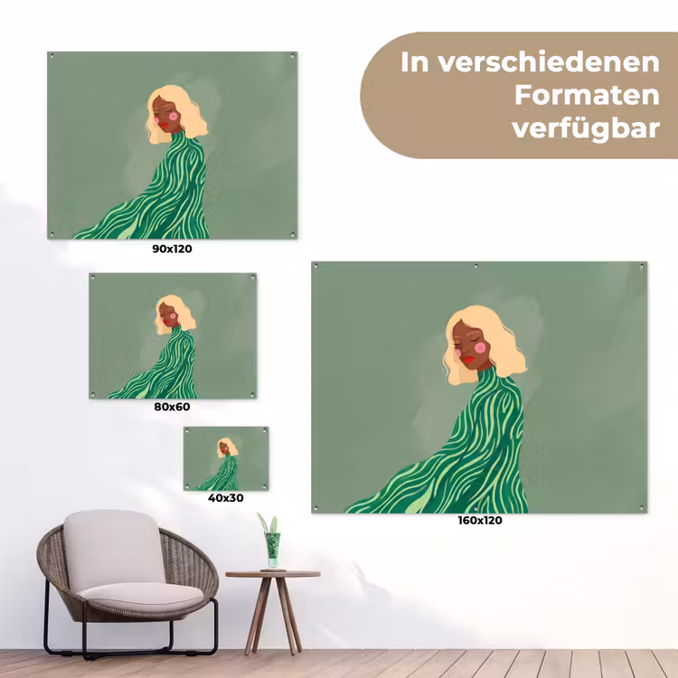 Vrouw - Portret - Illustratie - Modern - Groen tuinposter los doek klein -Xsfeer9_DE