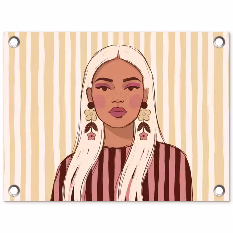 Vrouw - Portret - Illustratie - Modern - Roze tuinposter los doek klein -3d