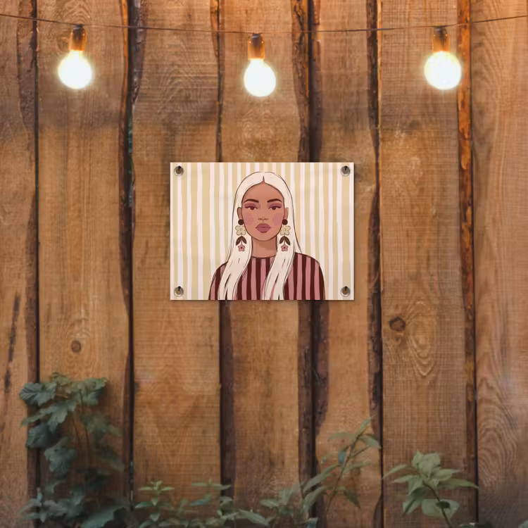 Vrouw - Portret - Illustratie - Modern - Roze tuinposter los doek klein -sfeer1