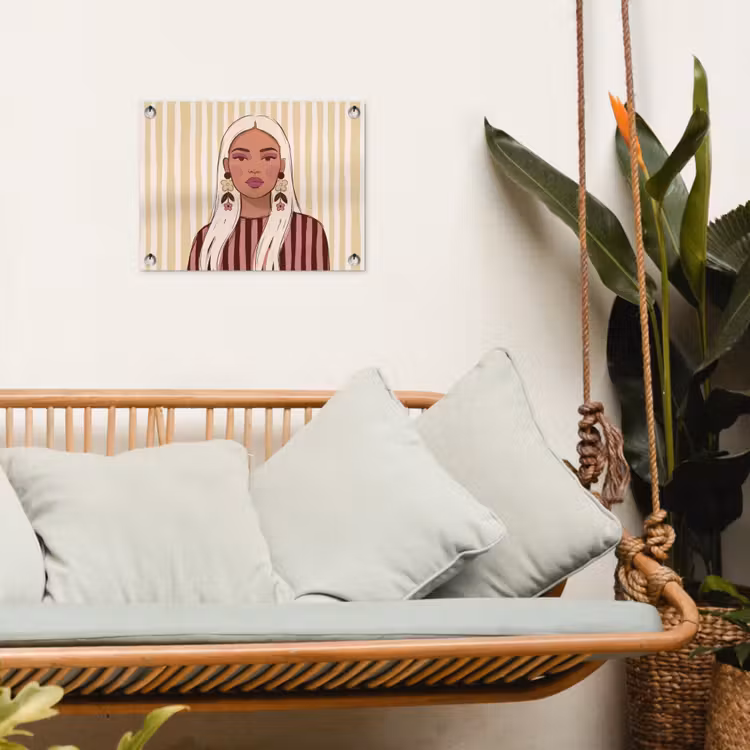 Vrouw - Portret - Illustratie - Modern - Roze tuinposter los doek klein -sfeer7