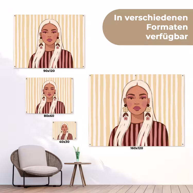 Vrouw - Portret - Illustratie - Modern - Roze tuinposter los doek klein -Xsfeer9_DE