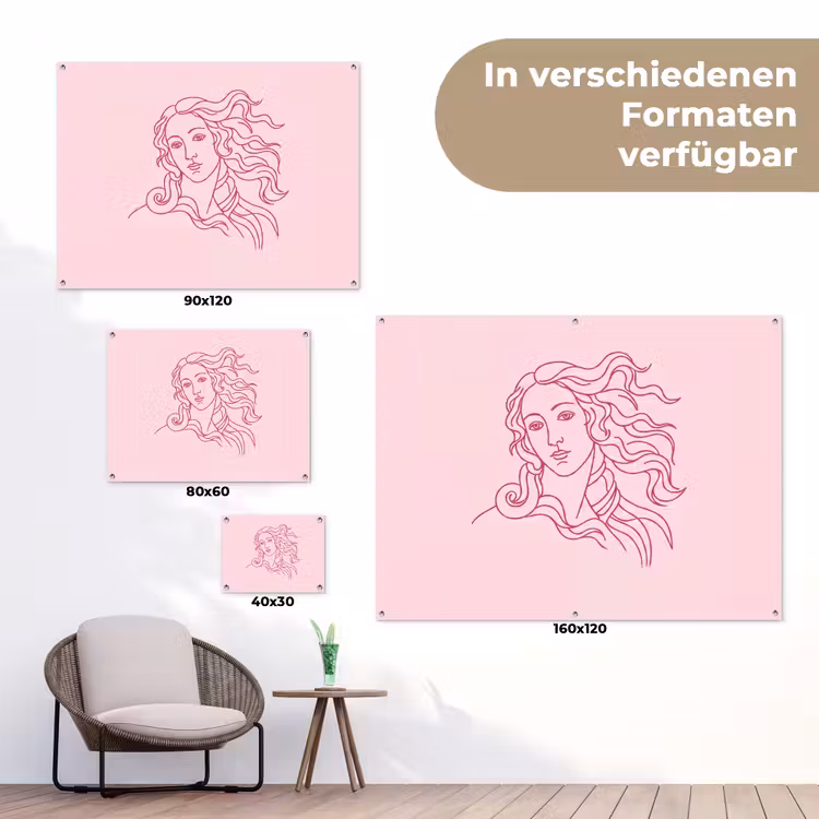 Vrouw - Portret - Klassiek - Line-art - Roze tuinposter los doek klein -Xsfeer9_DE