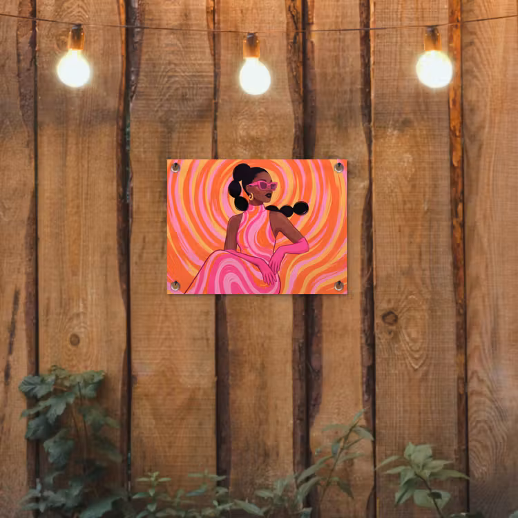 Vrouw - Portret - Kunst - Abstract - Roze tuinposter los doek klein -sfeer1