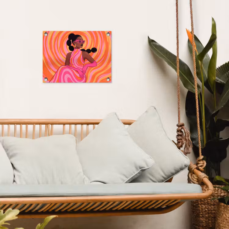 Vrouw - Portret - Kunst - Abstract - Roze tuinposter los doek klein -sfeer7