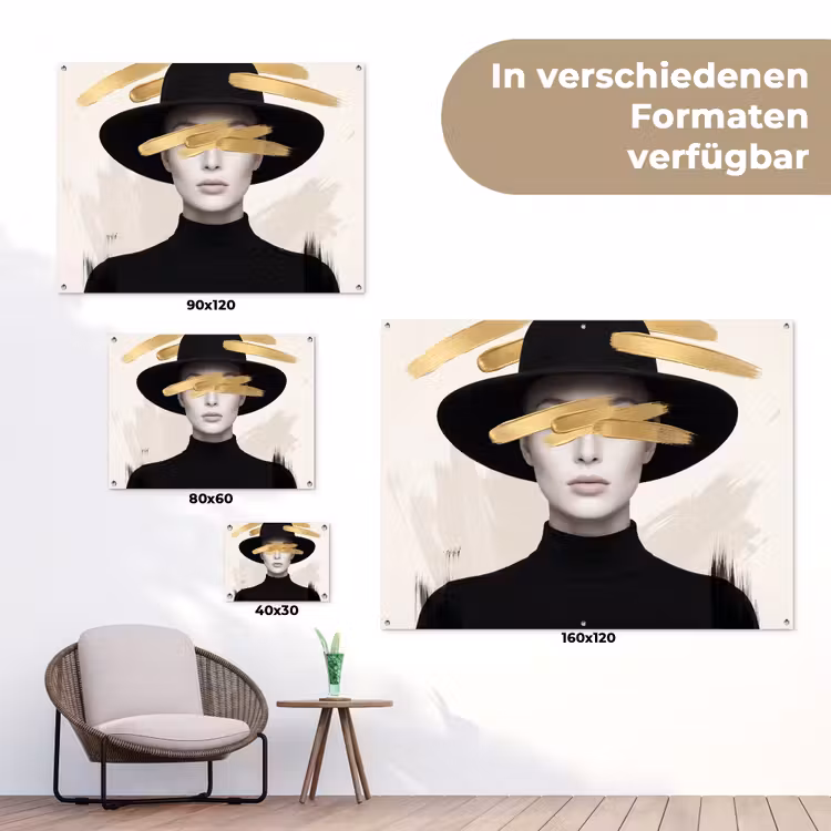 Vrouw - Portret - Modern - Goud - Kunst tuinposter los doek klein -Xsfeer9_DE