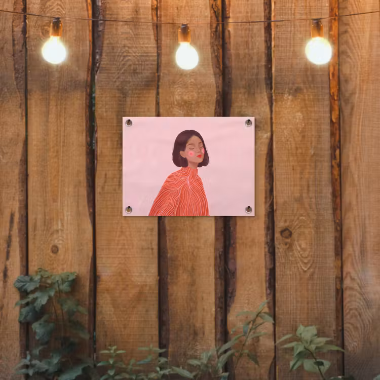 Vrouw - Portret - Modern - Kunst - Roze tuinposter los doek klein -sfeer1