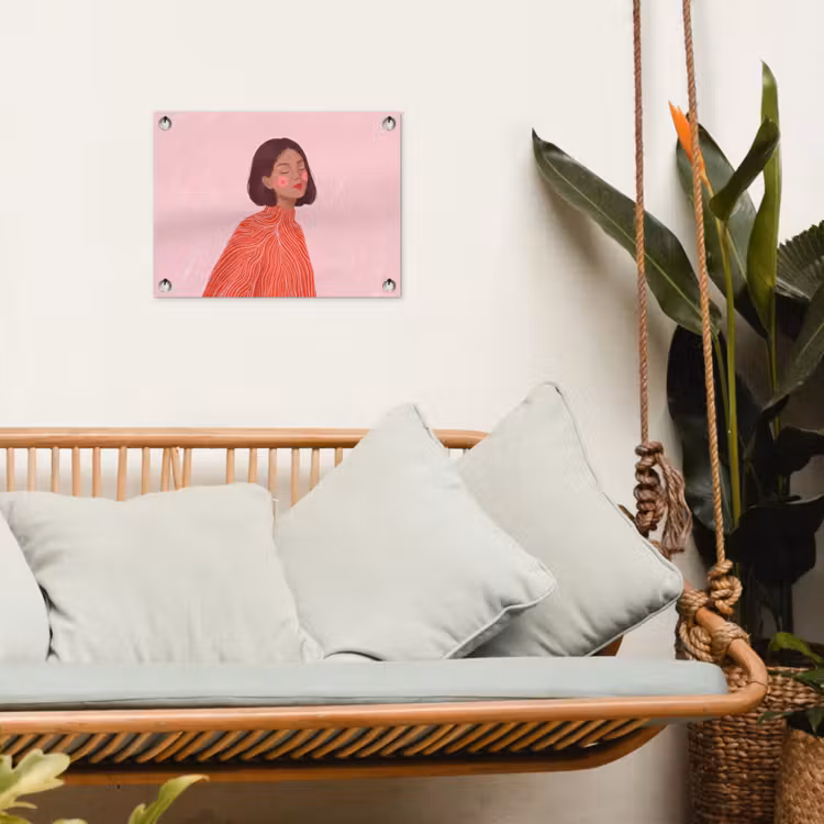 Vrouw - Portret - Modern - Kunst - Roze tuinposter los doek klein -sfeer7