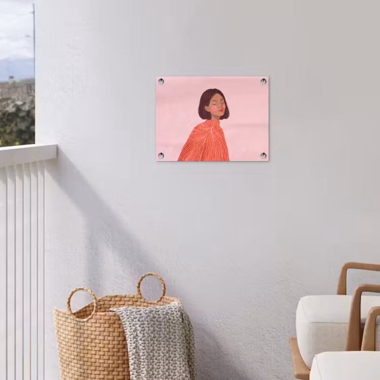 Vrouw - Portret - Modern - Kunst - Roze tuinposter los doek klein -sfeer8