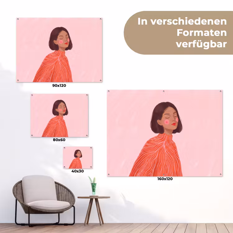 Vrouw - Portret - Modern - Kunst - Roze tuinposter los doek klein -Xsfeer9_DE