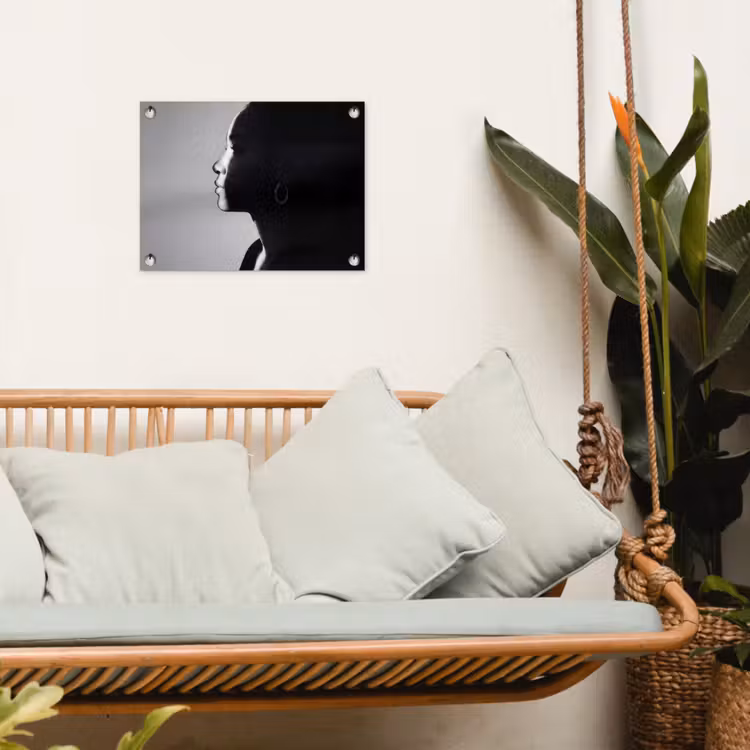 Vrouw - Profiel - Mensen - Zwart-wit tuinposter los doek klein -sfeer7