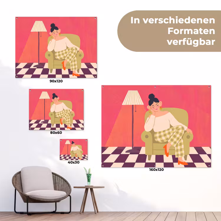 Vrouw - Rust - Interieur - Modern - Kunst tuinposter los doek klein -Xsfeer9_DE
