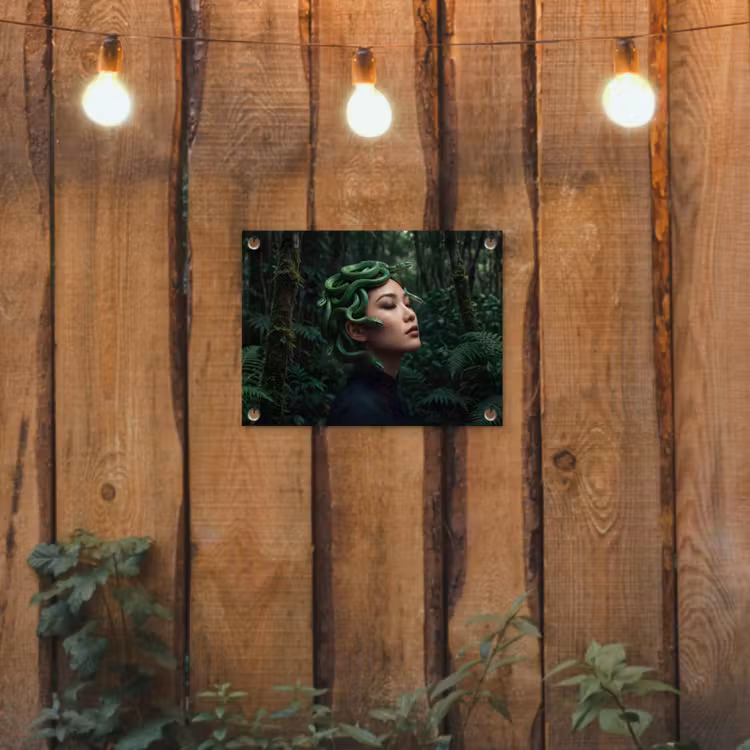 Vrouw - Slang - Natuur - Mystiek - Groen tuinposter los doek klein -sfeer1