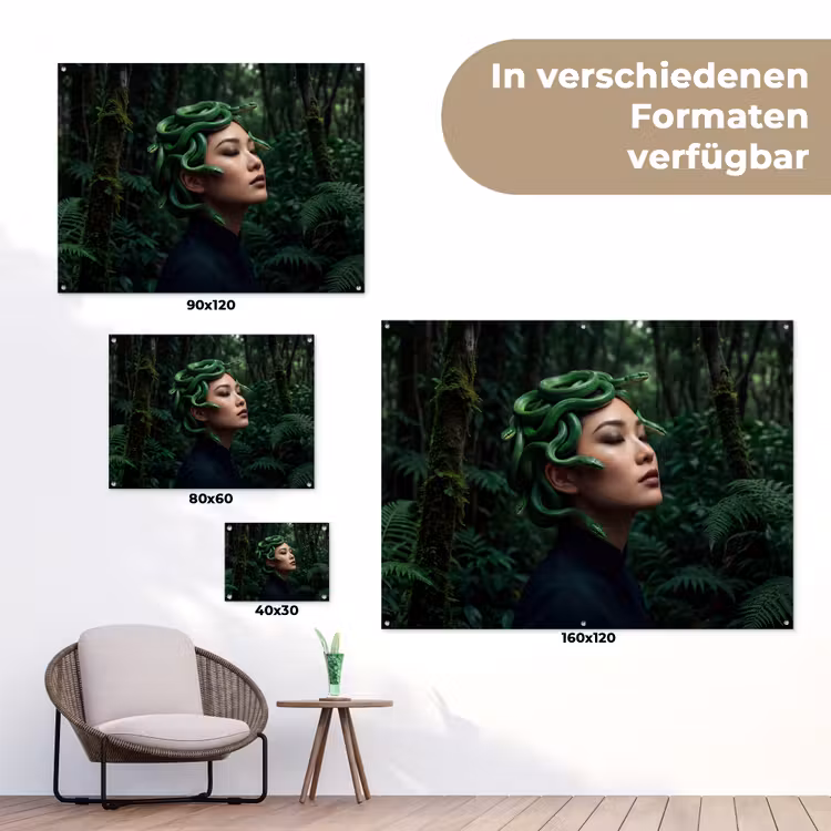 Vrouw - Slang - Natuur - Mystiek - Groen tuinposter los doek klein -Xsfeer9_DE