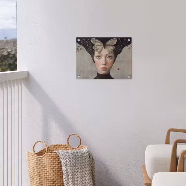 Woman - Butterfly - Art - Classic - Muted tuinposter los doek klein -sfeer8
