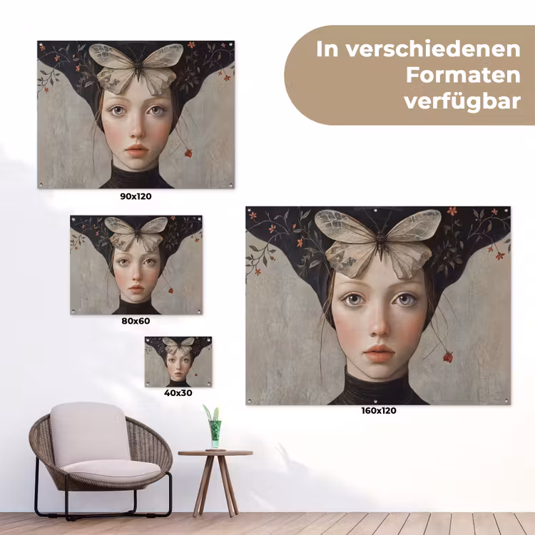 Woman - Butterfly - Art - Classic - Muted tuinposter los doek klein -Xsfeer9_DE