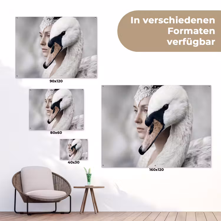 Vrouw - Zwaan - Wit tuinposter los doek klein -Xsfeer9_DE