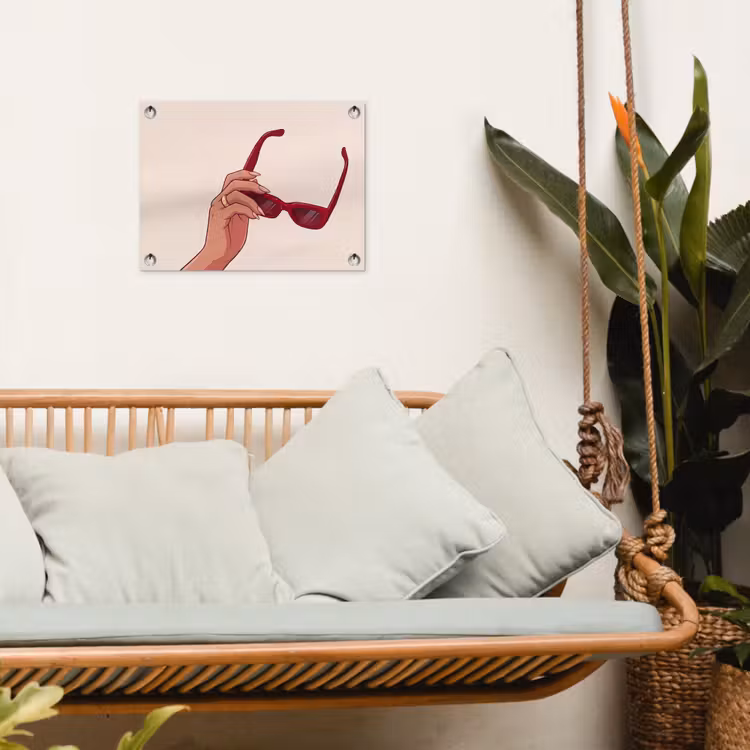Vrouw - Zonnebril - Mode - Rood - Illustratie tuinposter los doek klein -sfeer7